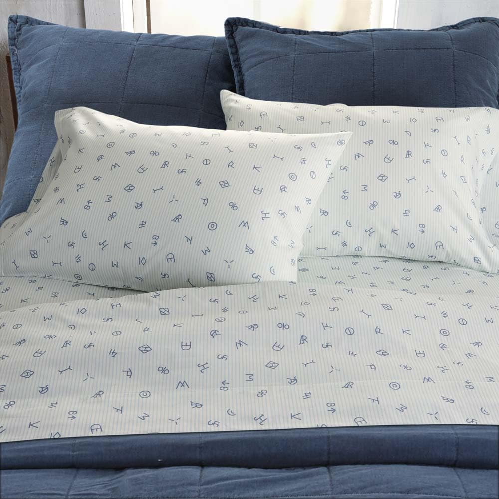 Rod's True Western Rods - Cattle Brands (Sheet Set) - Ticking Stripe - Chambray Blue - 4-Piece King Sheet Set - Top Sheet (112x102)-Fitted Sheet (78x80x15) Two King Pillow Cases (20x40) - Cotton