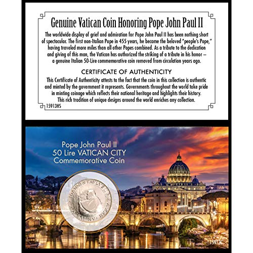 Pope John Paul II Coin | Genuine 50 Lire Commemorative Coin | Vatican City | Certificate of Authenticity – American Coin Treasures