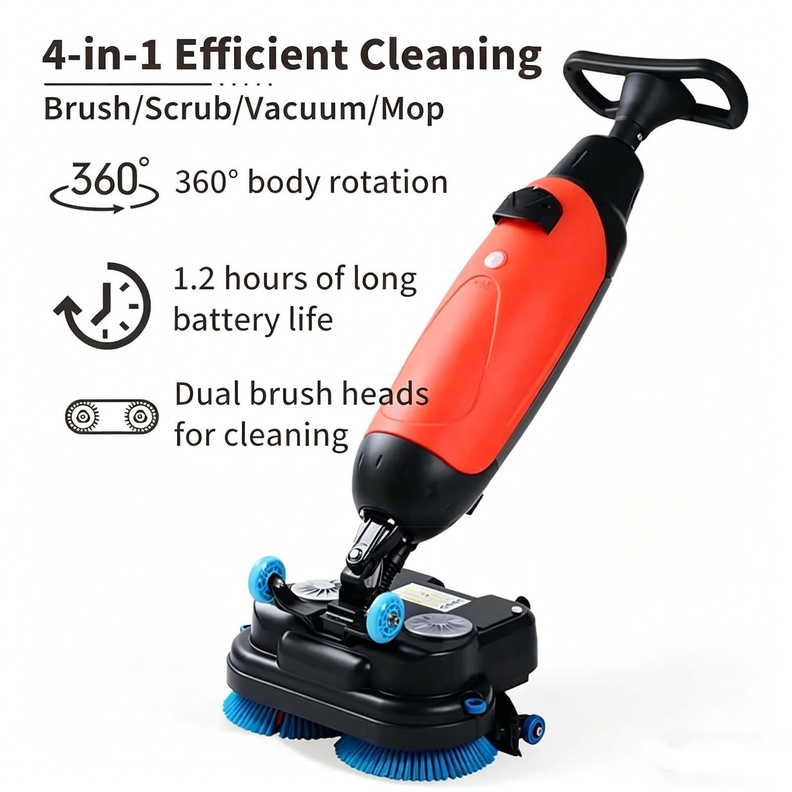 Lavapavimenti Professionale con Serbatoio da 4,5 L/7,5 L, Asciugatura Istantanea, Doppia Spazzola, Silenziosa (43-56 Db), Macchina A Spinta per Hotel, Scuole E Uffici Grey