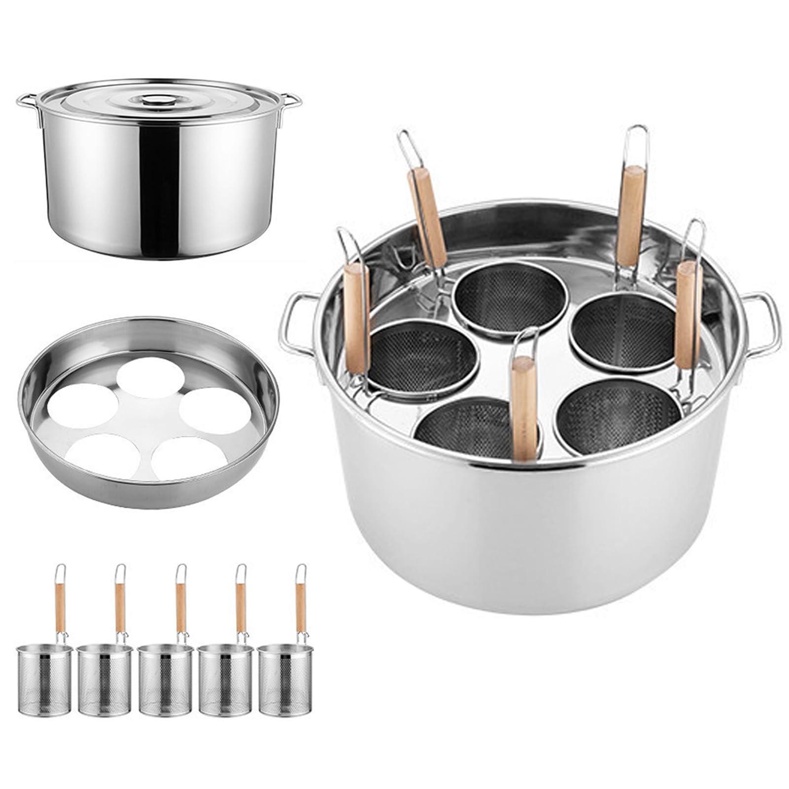 JYBNBBE Stainless Steel Noodle Boiler with Divider and Strainer - Multifunctional Pasta Cooker for Home and Restaurant Kitchens,D-5 Holes