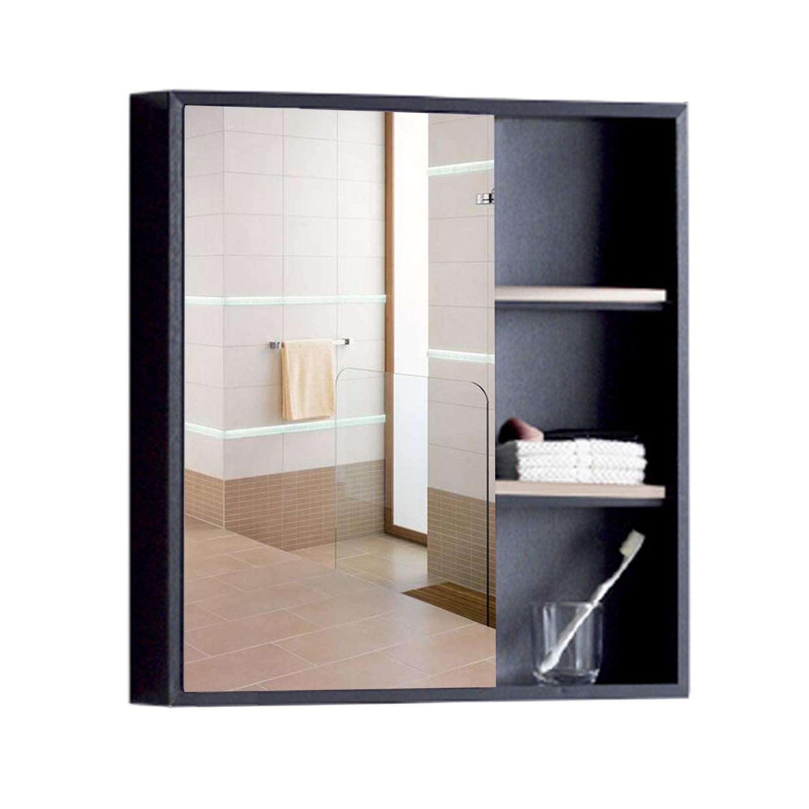 Pensile da bagno con anta a specchio, armadietto organizzato in lega di alluminio, salvaspazio sopra la toilette per armadietto, ingresso, soggiorno, nero, 35,4" (27,5")