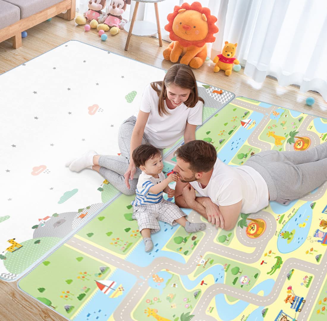 Antrect Baby Play Mat Double-Sided Crawling Mat Waterproof Play Matt Baby 180x150x0.5cm Soft Foam Play Mat Large Baby Play Mat Reversible Baby Mat XPE Padded Play Mat Non Toxic Wipeable Play Mat