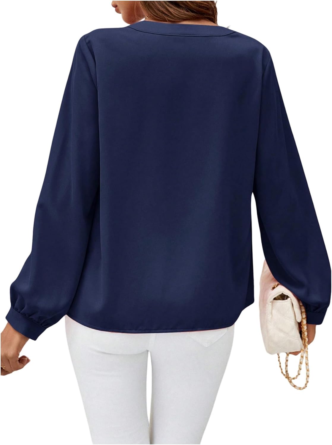 SweatyRocks Women's Button Down Shirts Long Sleeve Frill V Neck Business Work Dressy Casual Blouses Tops - Image 2