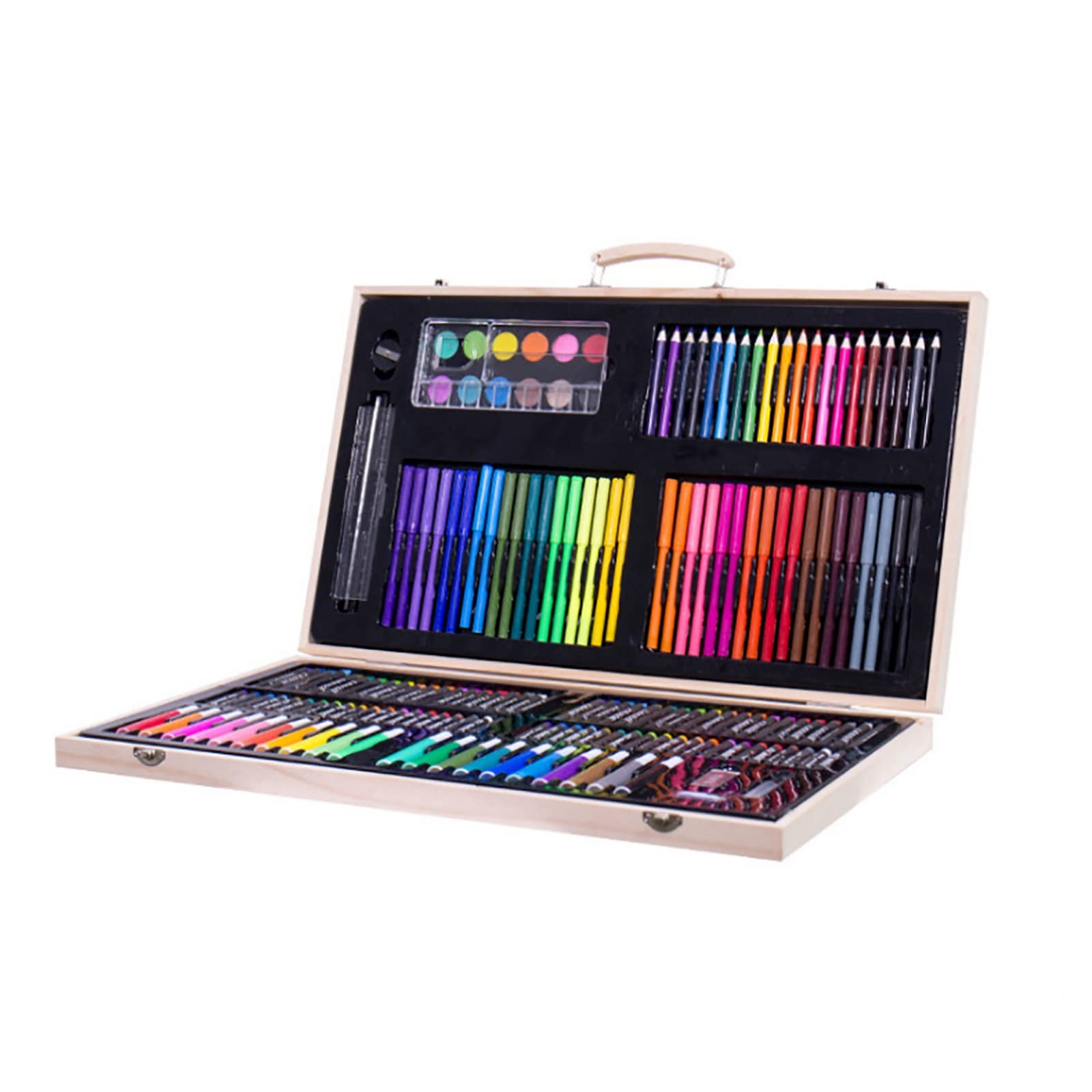 Malette Dessin Enfant Coffret en Bois Ensemble de pinceaux Stylo Aquarelle Coffret Cadeau pour Débutant