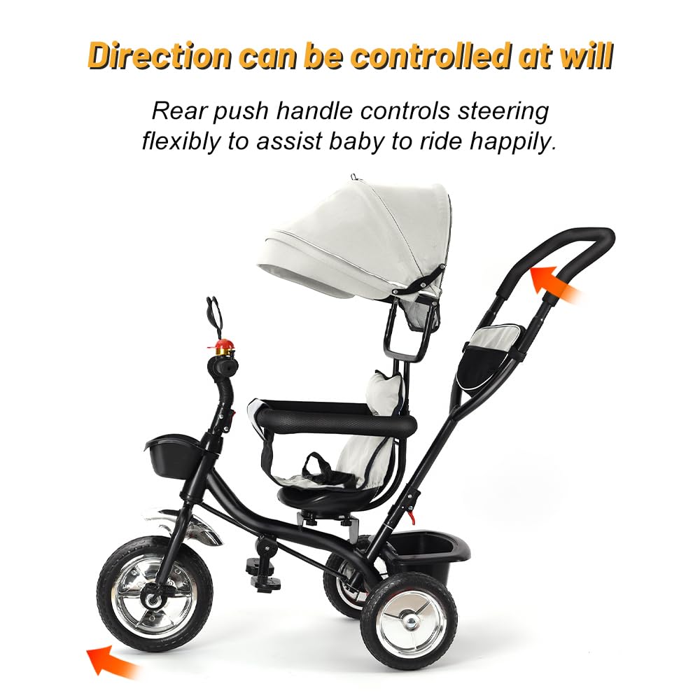 5 en 1 Tricycle Bébé Évolutif,Draisienne Évolutif,Trike Bebe,Velo Poussette Bebe Évolutif,Velo Enfant 5 Ans,De 6 Mois,Pliable,Facile À Plier,Accessoires Pratiques
