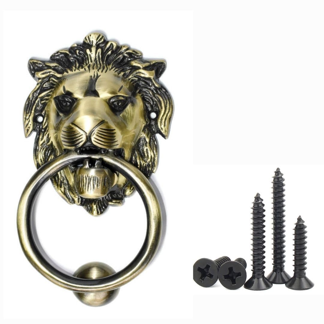 Decora Dora Beautiful Door Knocker in Brass with Antique Finish (7" Lion Head) 4