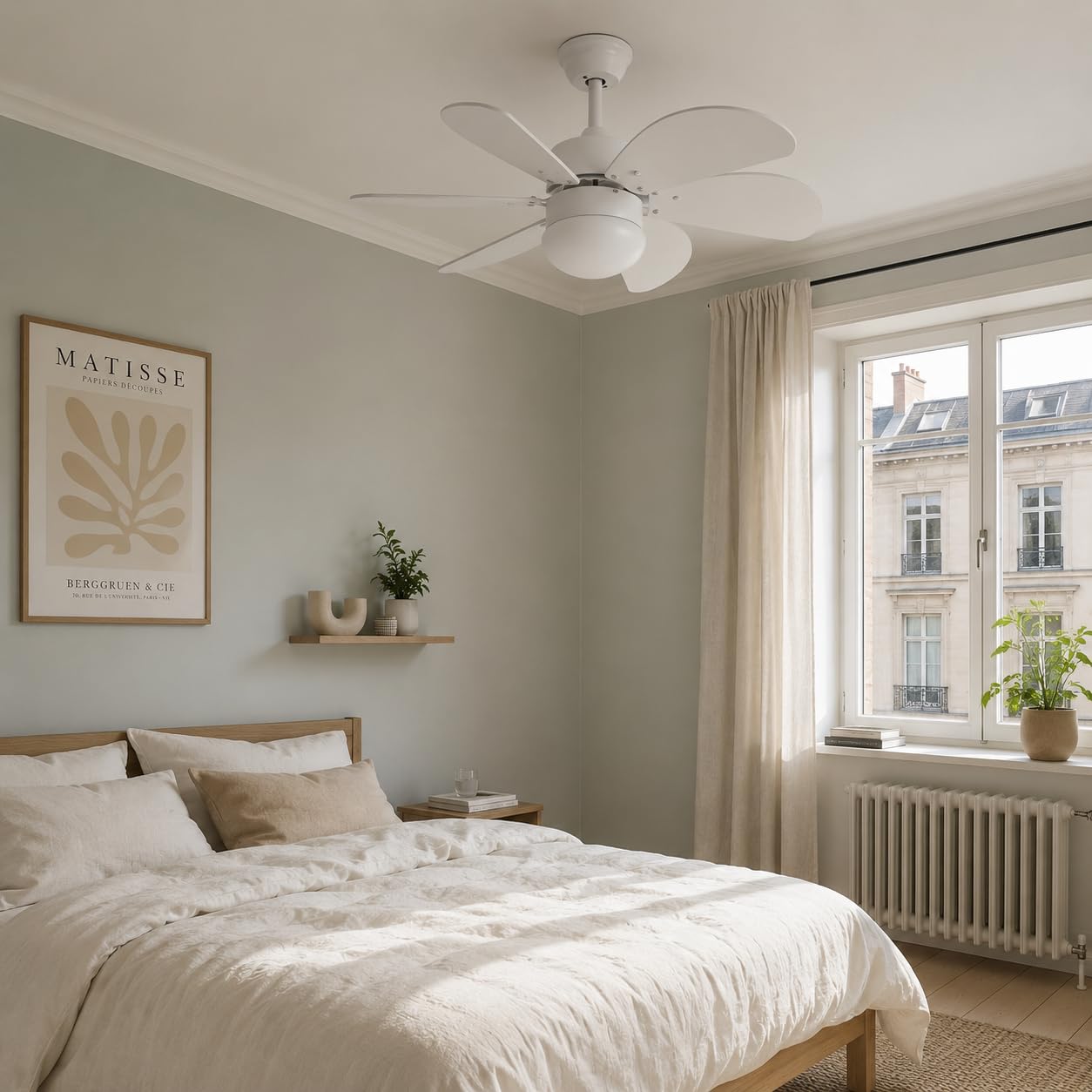 Homefire Deckenventilator Mit Beleuchtung und Fernbedienung Leise - Deckenlampe Wohnzimmer 6 Flügeln Ventilator Ø75 cm Timing Deckenleuchte Fan Sommer-/Winter für Schlafzimmer Küche Esszimmer/Weiß