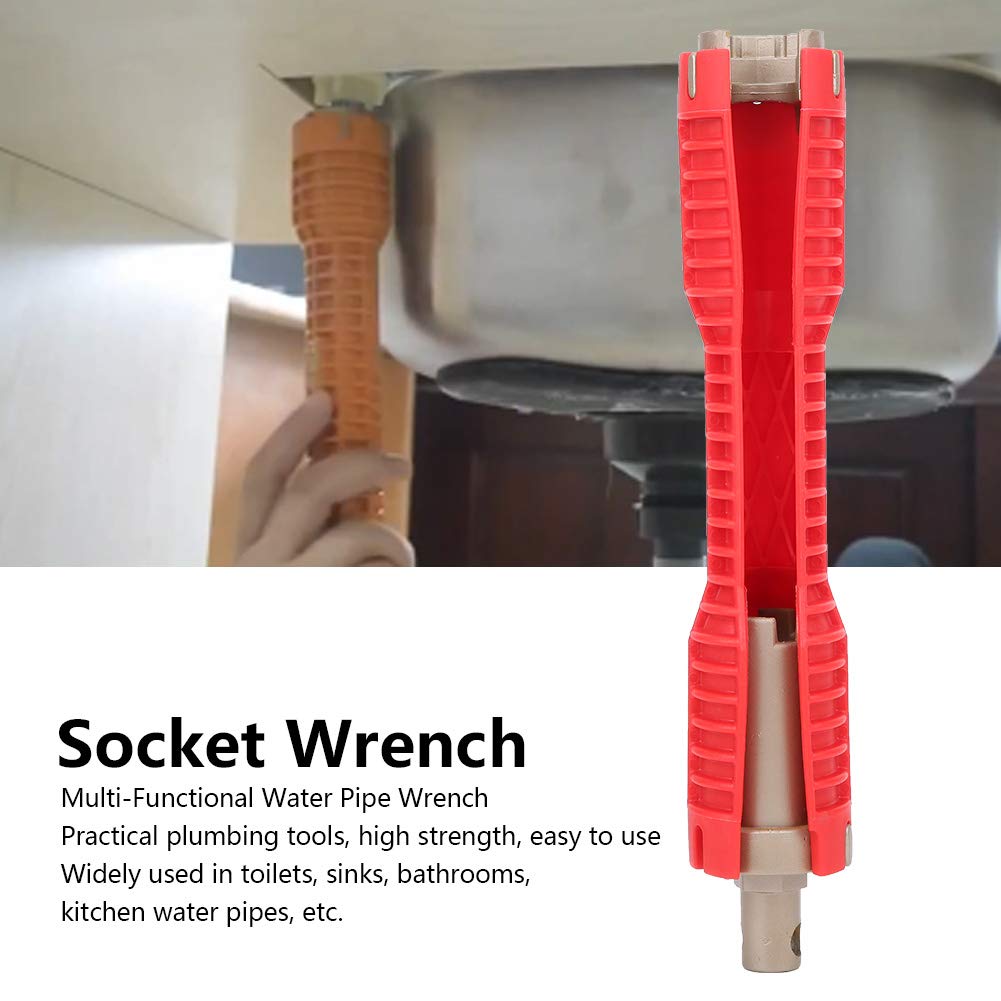 Faucet and Sink Installer, Multifunction Water Pipe Spanner Sink Faucet Socket Wrench, Multi-functional Wrench Plumbing Tools for Home Use, Red