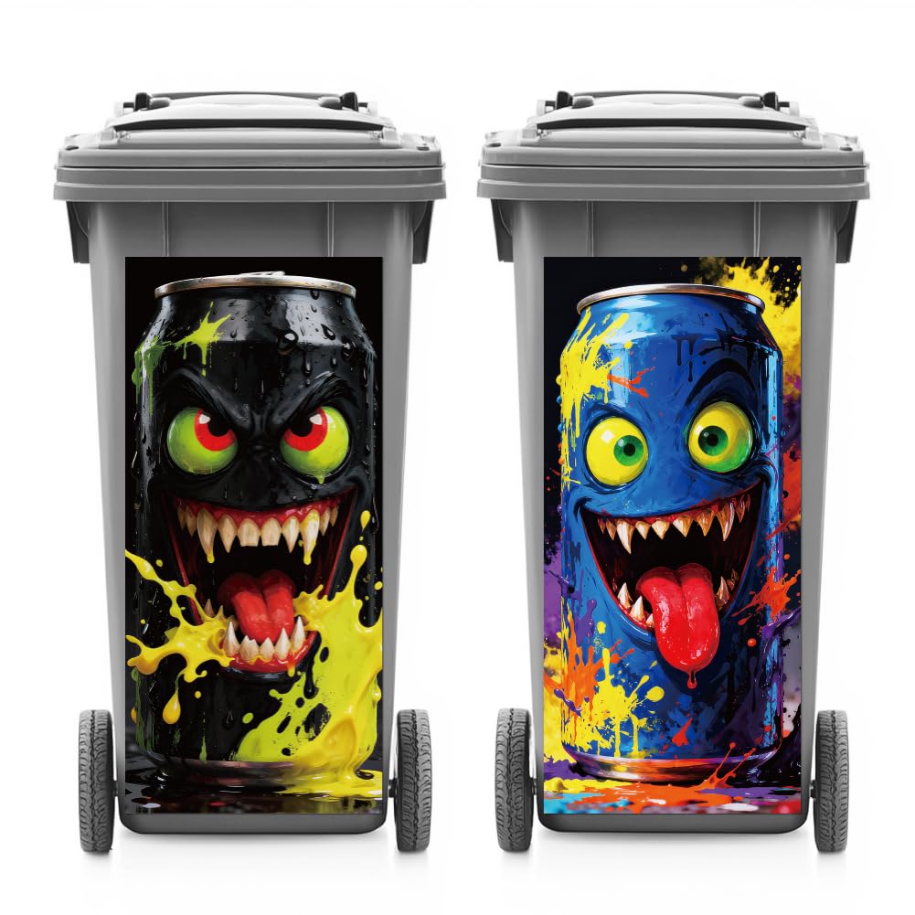 ANATTASOUL 2 Sheets Spring Wheelie Bin Stickers Scary Jars Waterproof Dustbin Covers Decor, 14.9"x 32.2" Adhesive Large Funny Decal for Bins, Fridge, Wall, Garden Outdoor, Indoor Decoration
