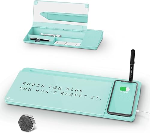 Pizarra blanca para escritorio con estación de carga, compañero de escritorio con cargador inalámbrico, tablero de escritorio con almacenamiento de