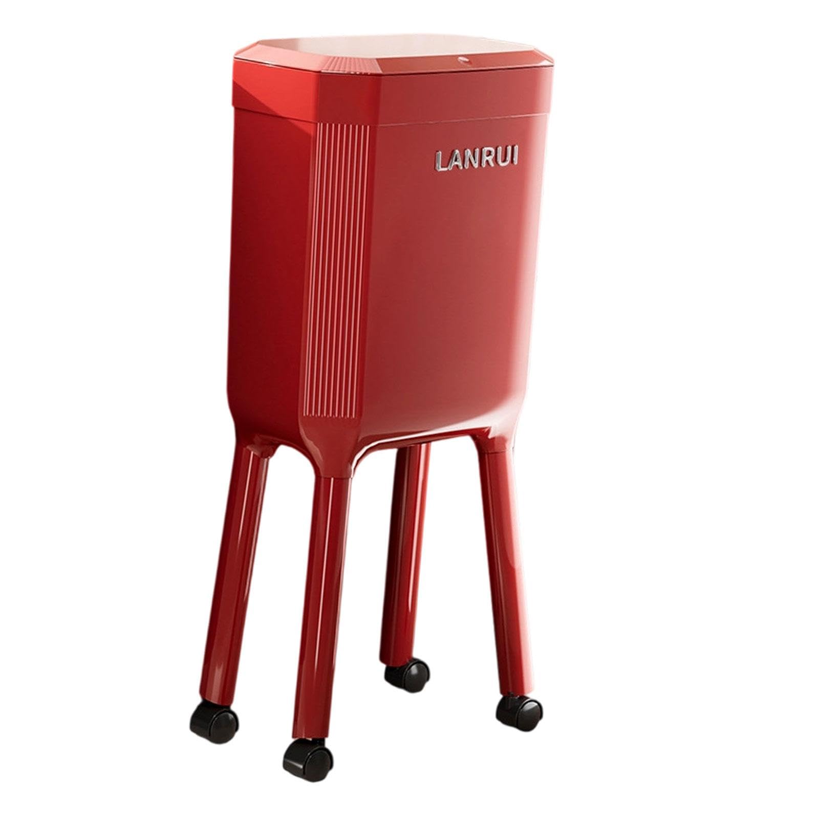 Pattumiera a Pressione con Ruote, Secchio per Carta straccia, pattumiera Versatile, Cestino Minimalista per Bagno e Camera da Letto, Rosso