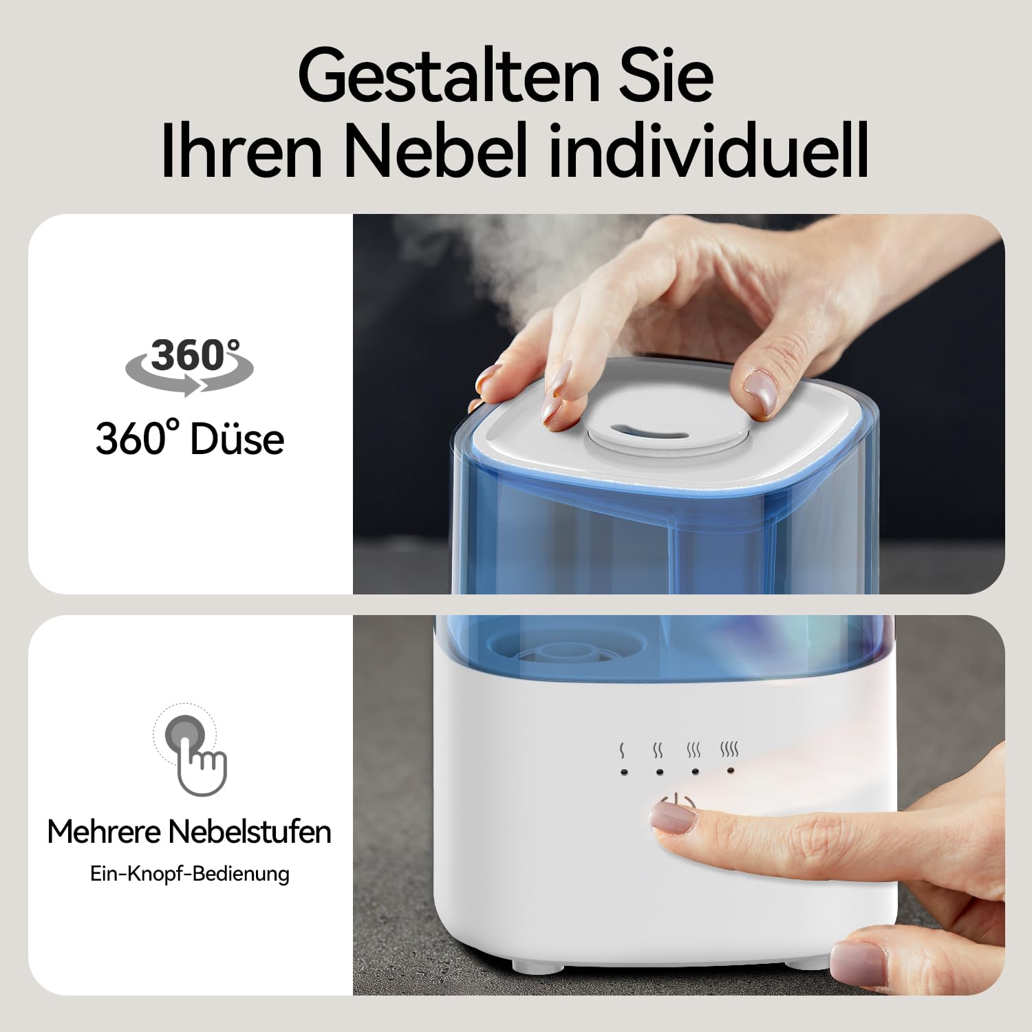 Rosekm - Humidificador ultrasónico silencioso de niebla fría para plantas, bebé, dormitorio, con boquilla giratoria 360°, sin filtro, apagado automático, azul