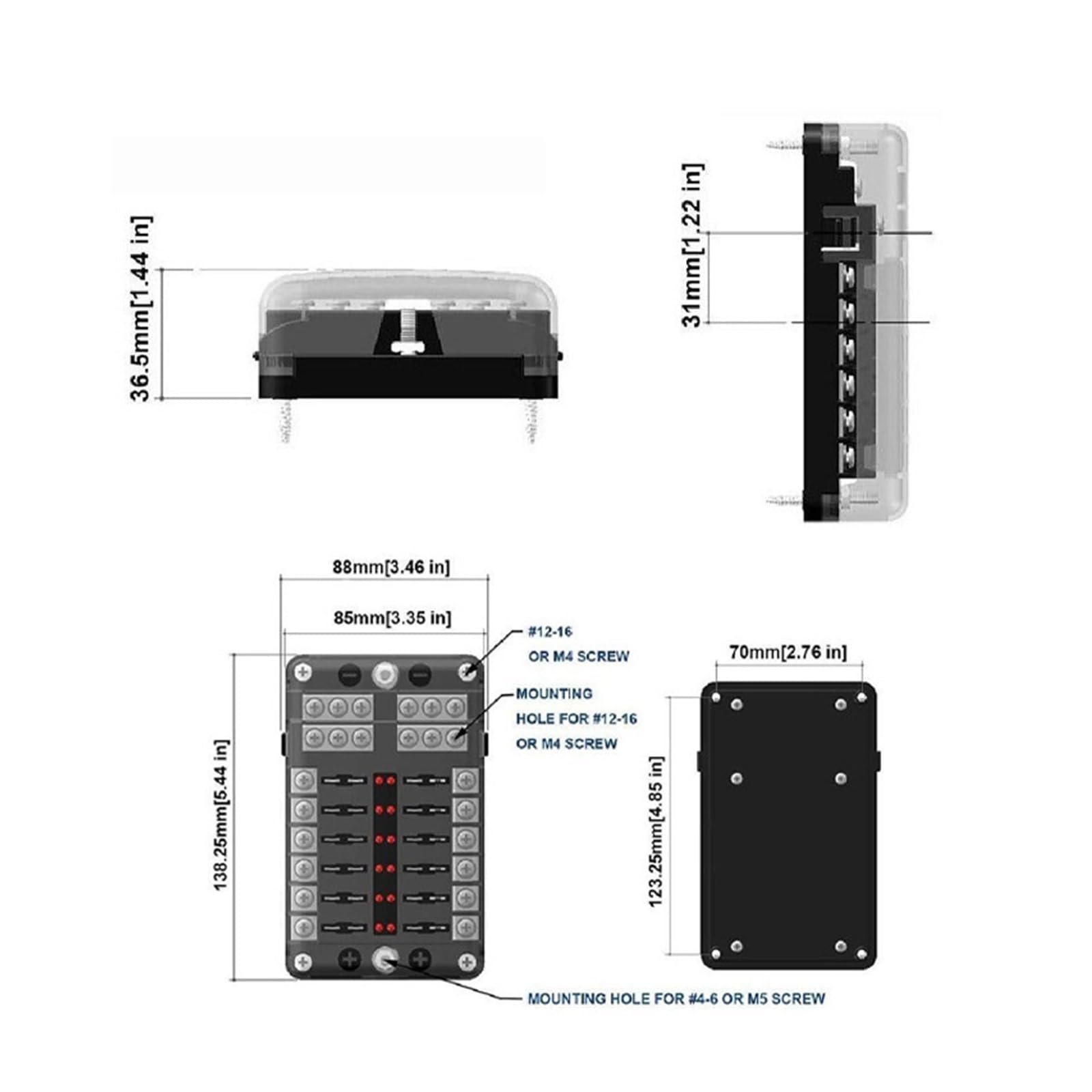 Supporto per scatola dei fusibili per auto 12 vie yacht, barca, auto, modificato con interfacce a vite positive e negative per fissare l'inserto auto con luce LED con inserto assicurativo
