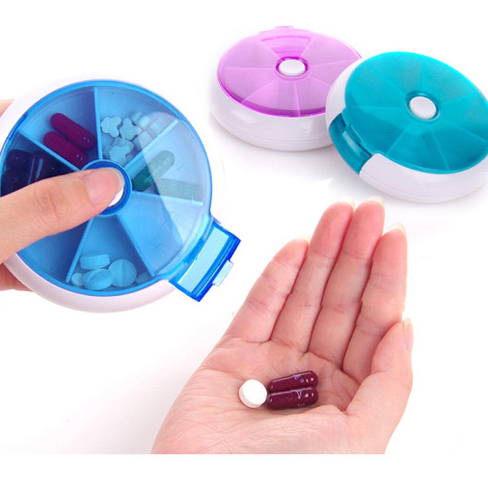 3PCS 7 Day Weekly Pill Round Organizer Portable Storage Dispenser with 7 Compartments Compact Plastic Case Random Color