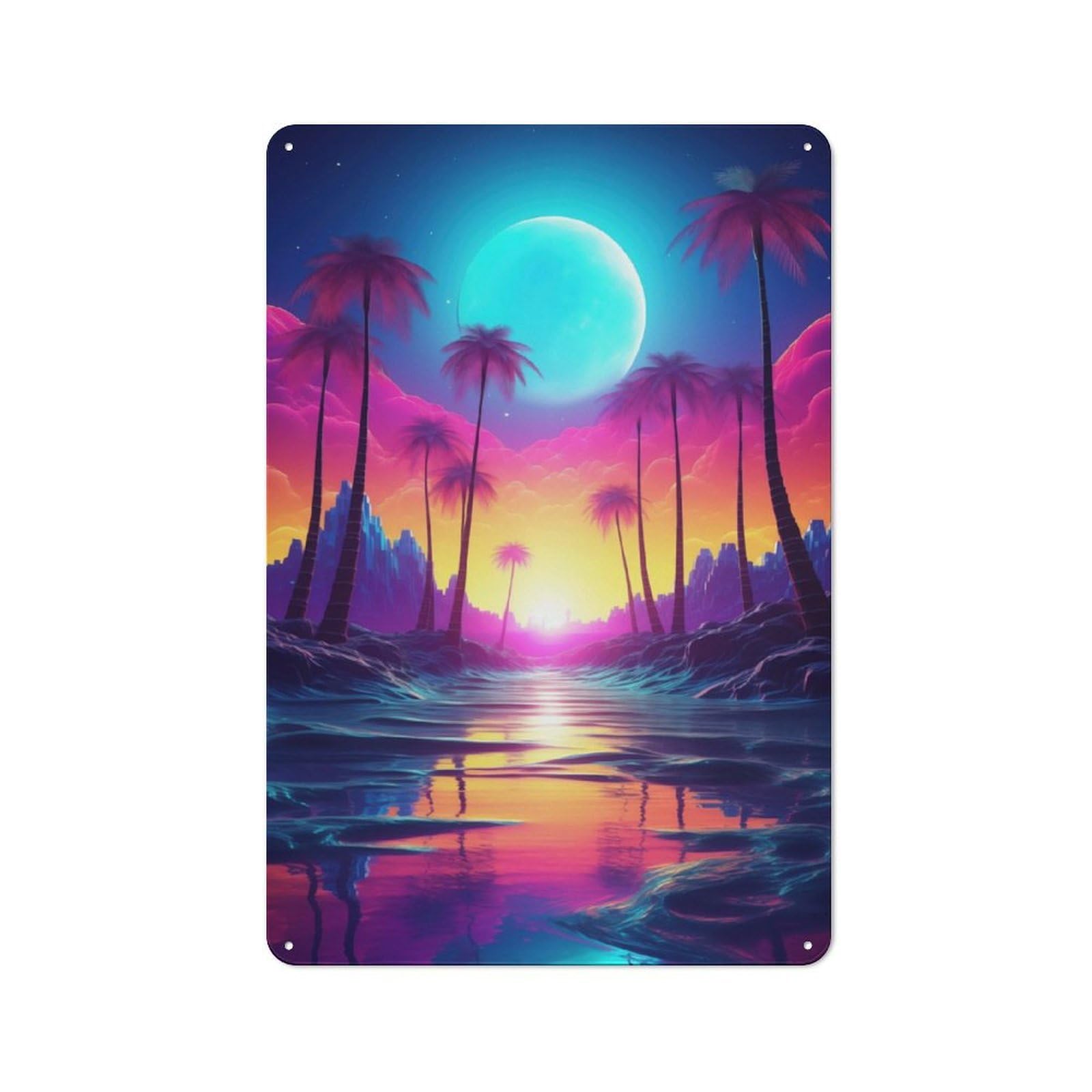 Junmoney Chroma Synthwave Symphony Retro Metal Sign With Design 30X20cm, Nostalgic Vintage Wall Decor For Kitchen, Hallway, Bar Or Small Cafe