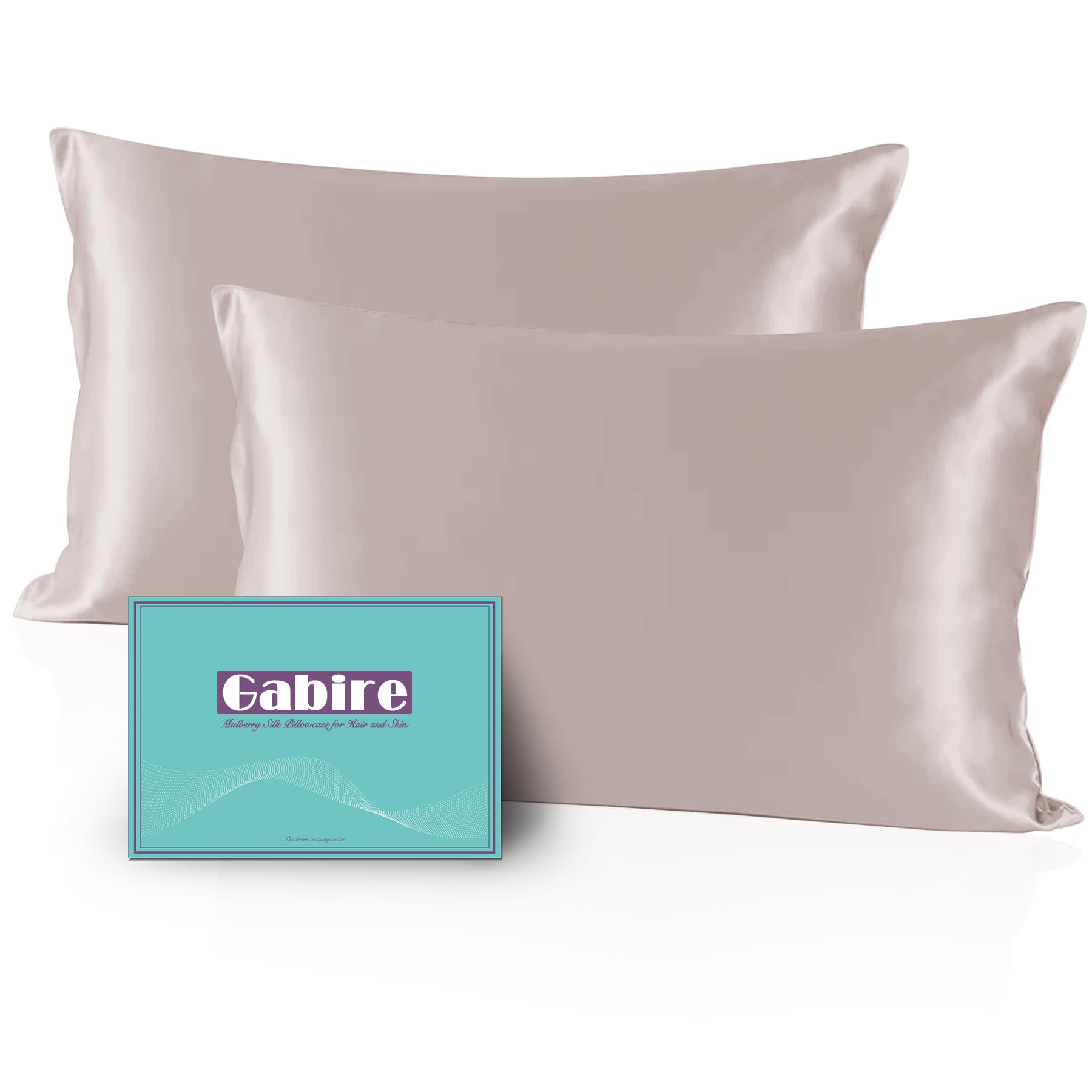 Gabire Set of 2 Real Mulberry Silk Pillowcases Double Sides for Hair and Skin Acne Prevention 2 Pack Organic Silk Pillow Cases with Hidden Zipper Apricot Grey Standard — image 1