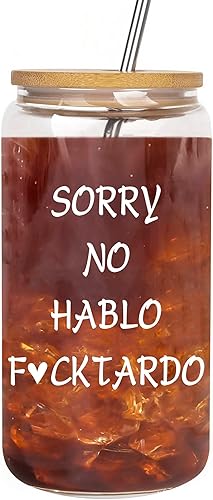 Sorry No Hablo Fuctardo - Vasos de café helado con tapas de bambú y pajita, divertido vaso con forma de lata de cerveza, divertidos regalos