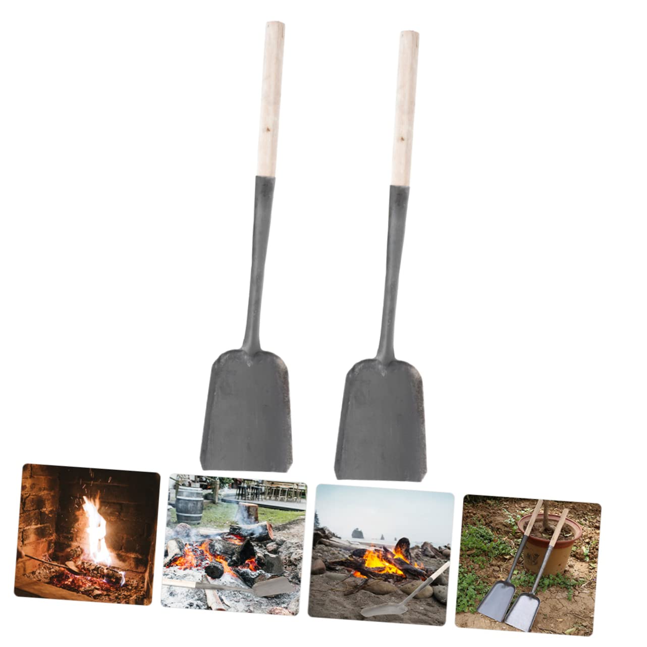 Zwei Stück Ascheschaufel mit Holzgriff für Kohle und Gartenbedarf