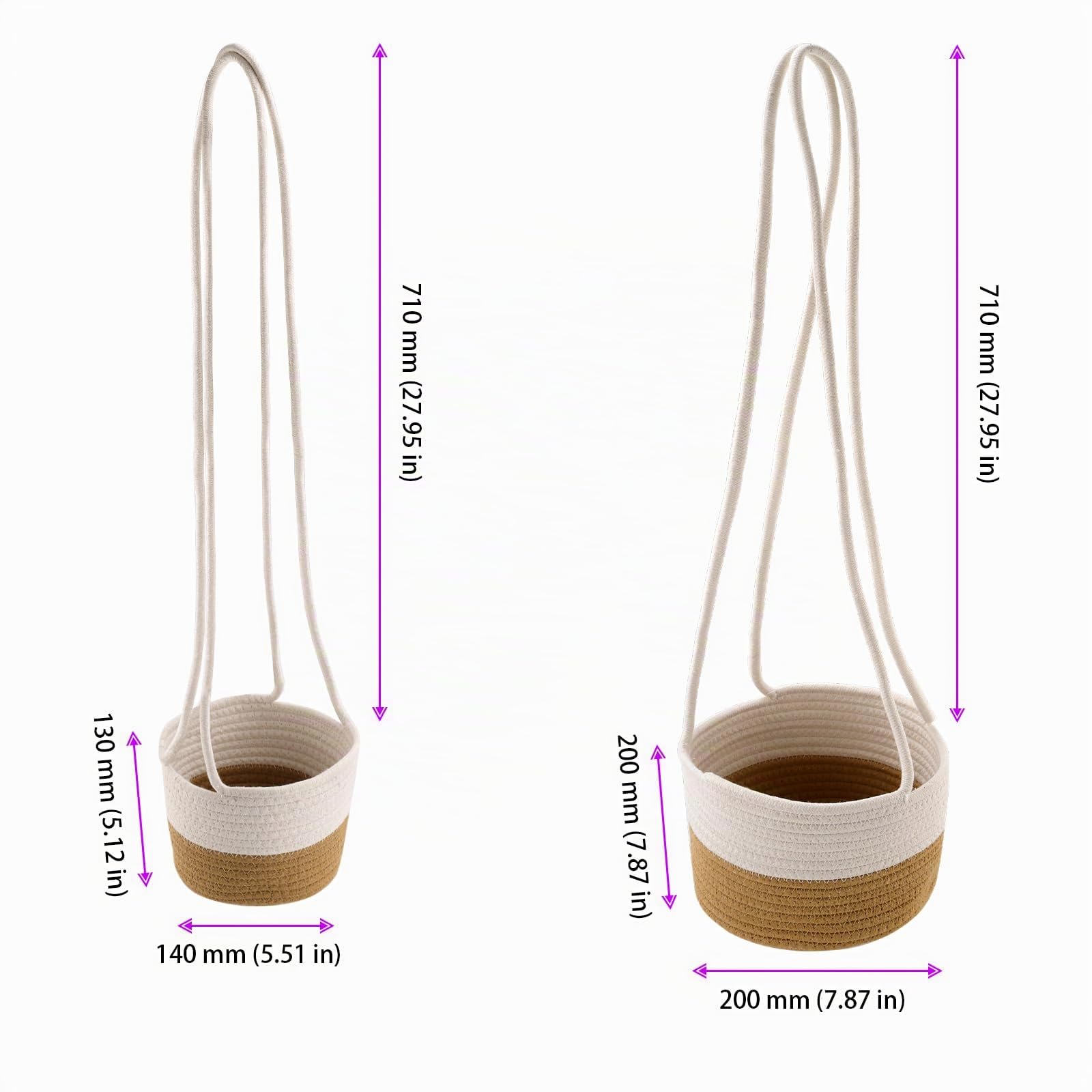 KEILEOHO Lot de 4 Pots de Fleurs à Suspendre, paniers à Jardiniere Suspendue, 14 et 20 cm, en Coton tissé à la Main, pour Plantes d'intérieur, Balcon, Couloir, Cour