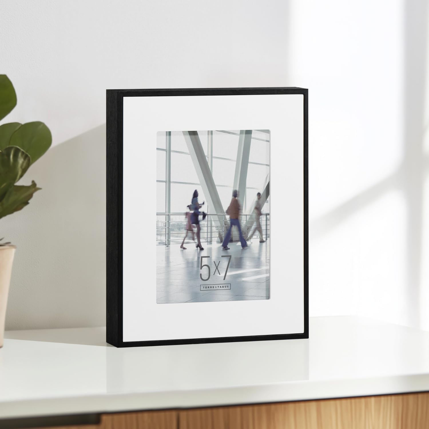Torre & Tagus White Matted 5x7 Picture Frame Black Woodgrain, Engineered Wood Frame Gallery Mount Artwork Holder On Wall or Tabletop For Photos, Posters & Art Prints (Boulevard)