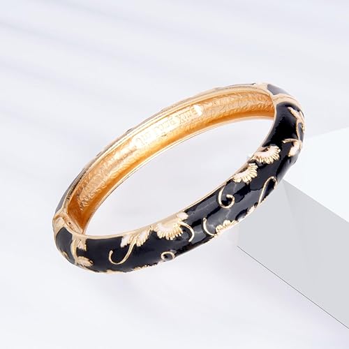 Miniatura 7 de UJOY Vintage Cloisonne Jewelry Bracelet Plated Handmade Bead Rhinestones Enamel Spring Cuff Bangles 2 Pcs Set for Womens Gift 7735