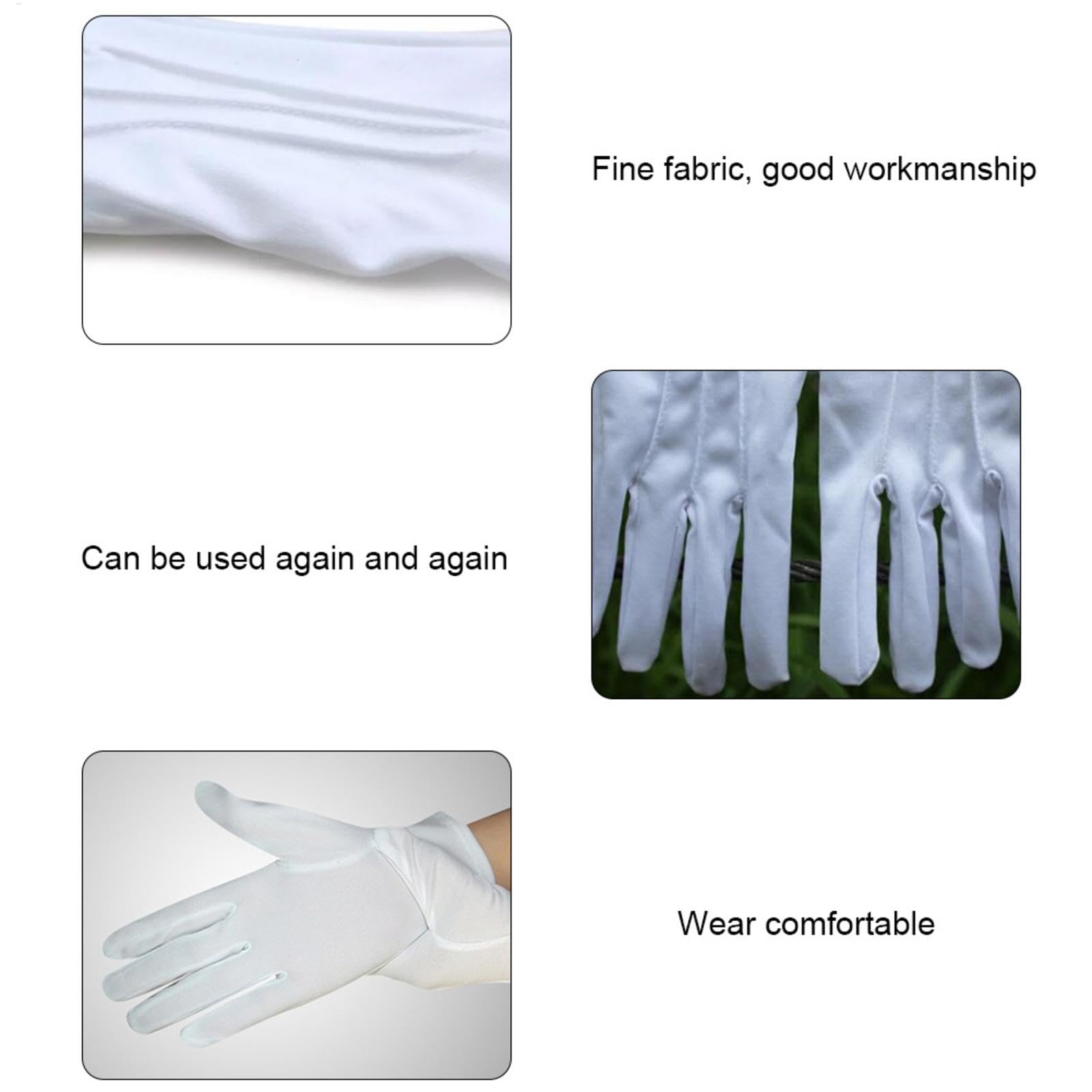 Gants blancs de cérémonie | Gants unisexes en polyester respirant | Accessoires de costume pour mariages, funérailles, cérémonies | Gants blancs pour officiers du Père Noël, magiciens