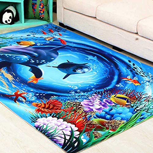 QHDXL Tapis Salon 80x150 Dauphin Animal Bleu Tapis Salon Design Moderne Tapis Chambre Antidérapant Soft Tapis de Designer Tapis Poils Courts Carpet for Home Living Room Decoration