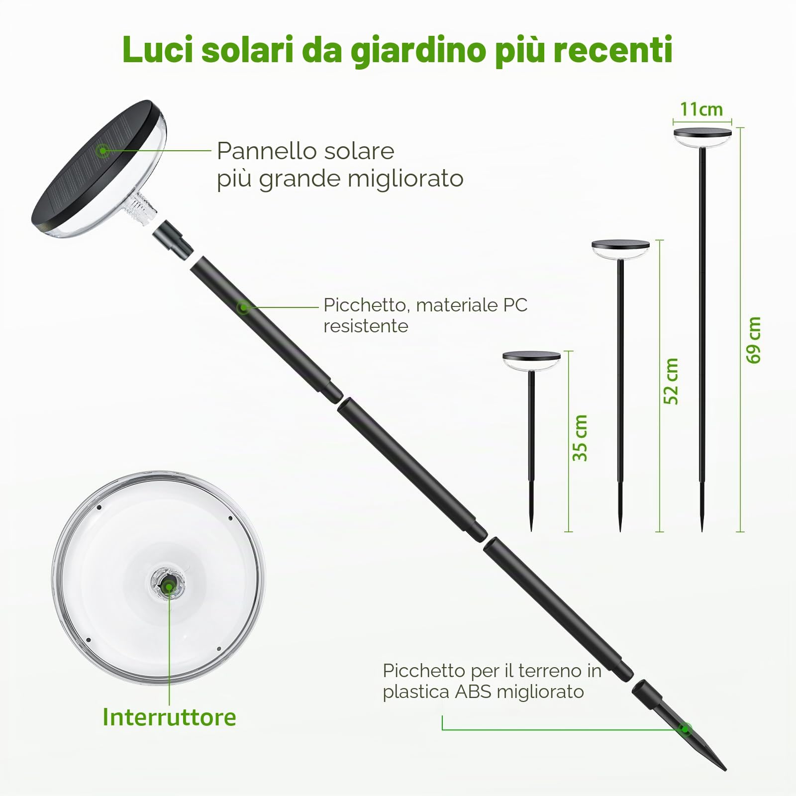 GEARLITE Lampade solari per esterni da giardino, 4 pezzi, luce bianca calda, per esterni, con batteria da 1000 mAh, 40 lumen, decorazione da giardino extra luminosa con IP65, impermeabile, per esterni