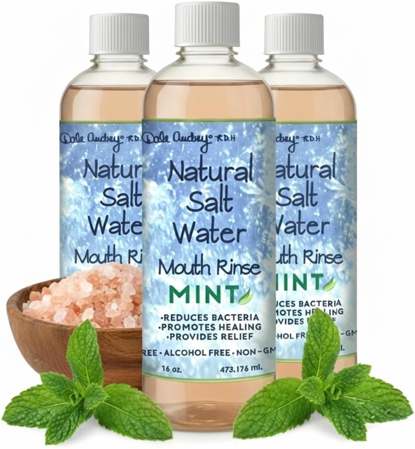 3 Pack Natural Saltwater Mouth Rinse | Himalayan Pink Salt Water Oral Rinse | Organic Refreshing Mint Flavor Fluoride & Alcohol Free Mouthwash for Fresh Breath | Natural Gum Care Mouthwash-16 FL Oz