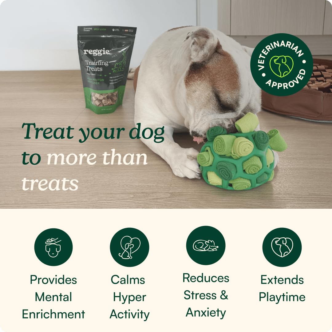 Reggie Pelota recolectora para perros, juguete de enriquecimiento para la hora de comer, reduce el aburrimiento, la hiperactividad, el estrés, aprobado por veterinarios e ideal para todas las edades