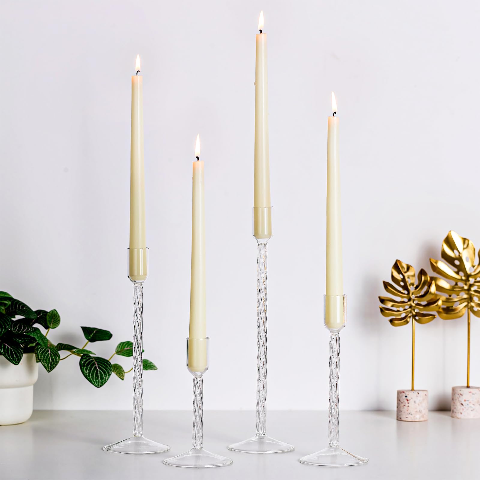 Hewory Glass Taper Candle Holders: 4 Pcs Clear Vintage Candlestick Holders Tall Candle Sticks Holder Decor, Glass Candle Holder for Table Centerpiece