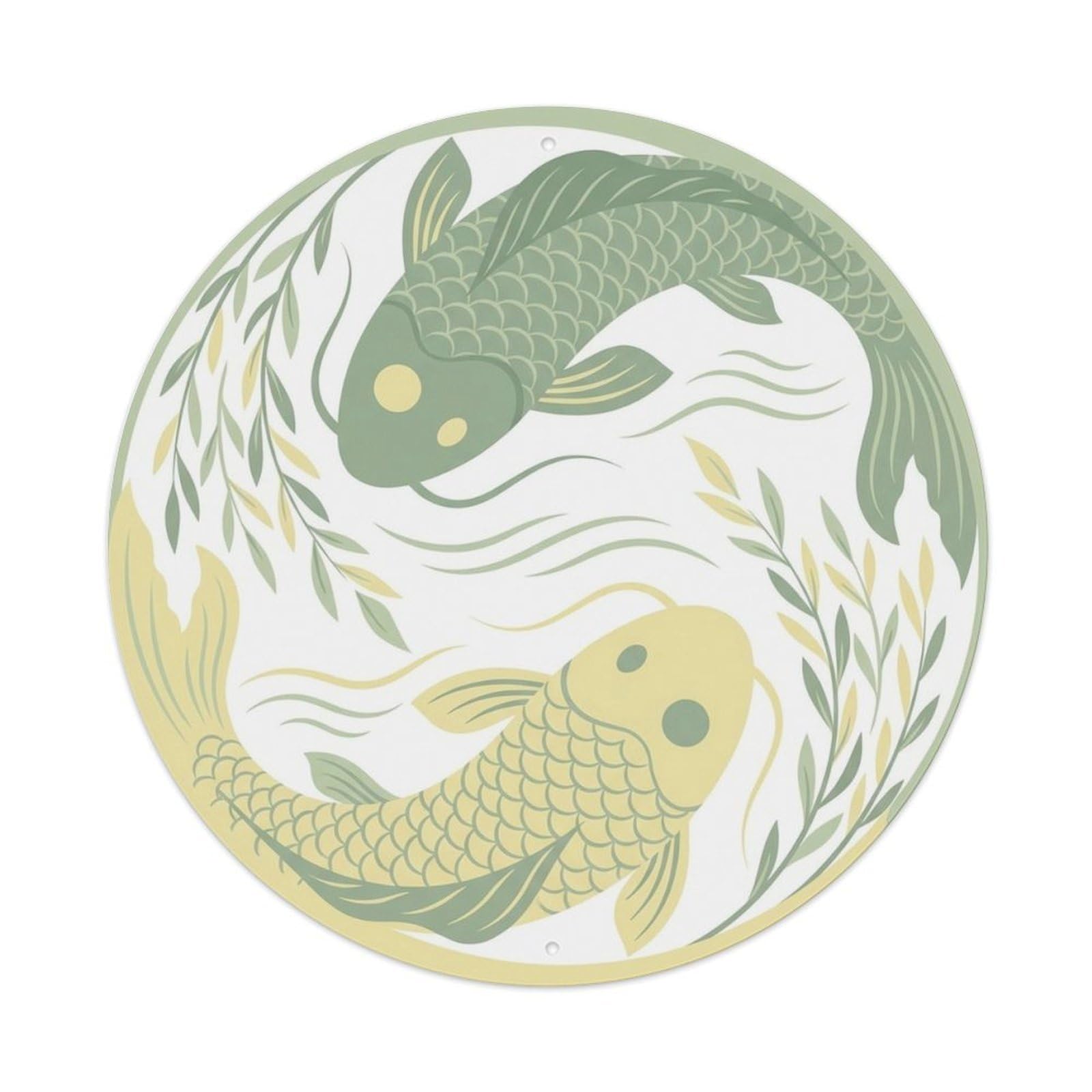 Olyhtr 8X8inch Classic Style Yin Yang Koi Garden Willow Meditation Classic Metal Tin Sign