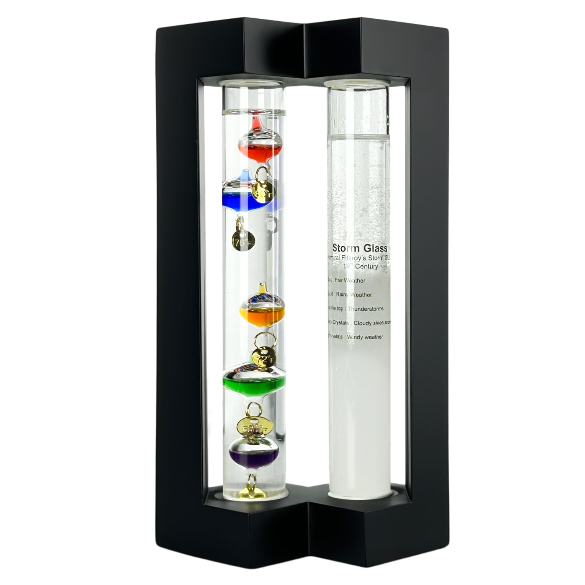 Lily's Home Desktop Weather Station, with Galileo Thermometer and Fitzroy Storm Glass Weather Predictor, 5 Multi-Colored Spheres, Matt Black