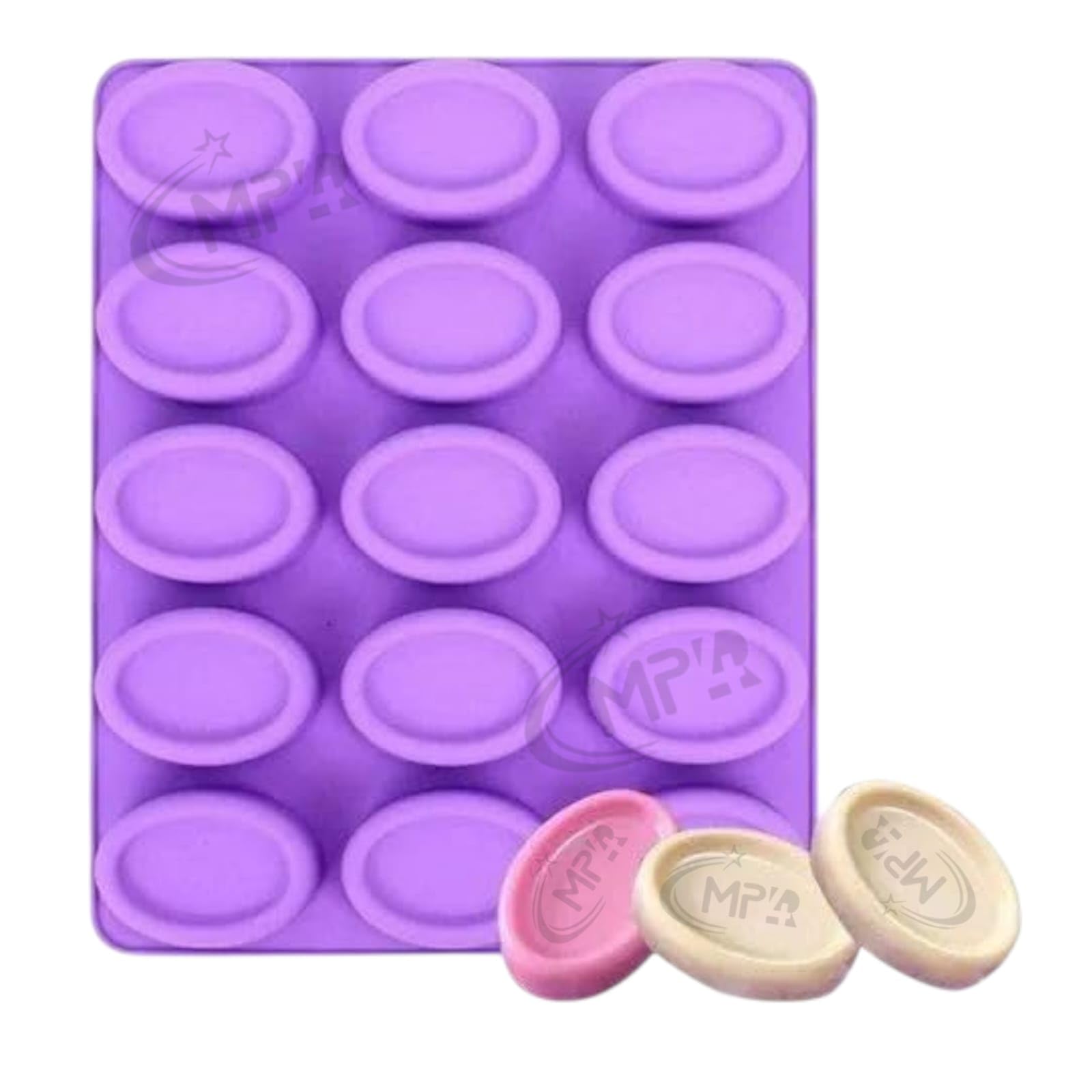 MPR4 Soap Mould Reusable Homemade Soap Making Silicone Soap Mold for Soap Making 15 Cavity Oval Shape Mold 50 Gm Soap (Pack of 1, Multicolor)