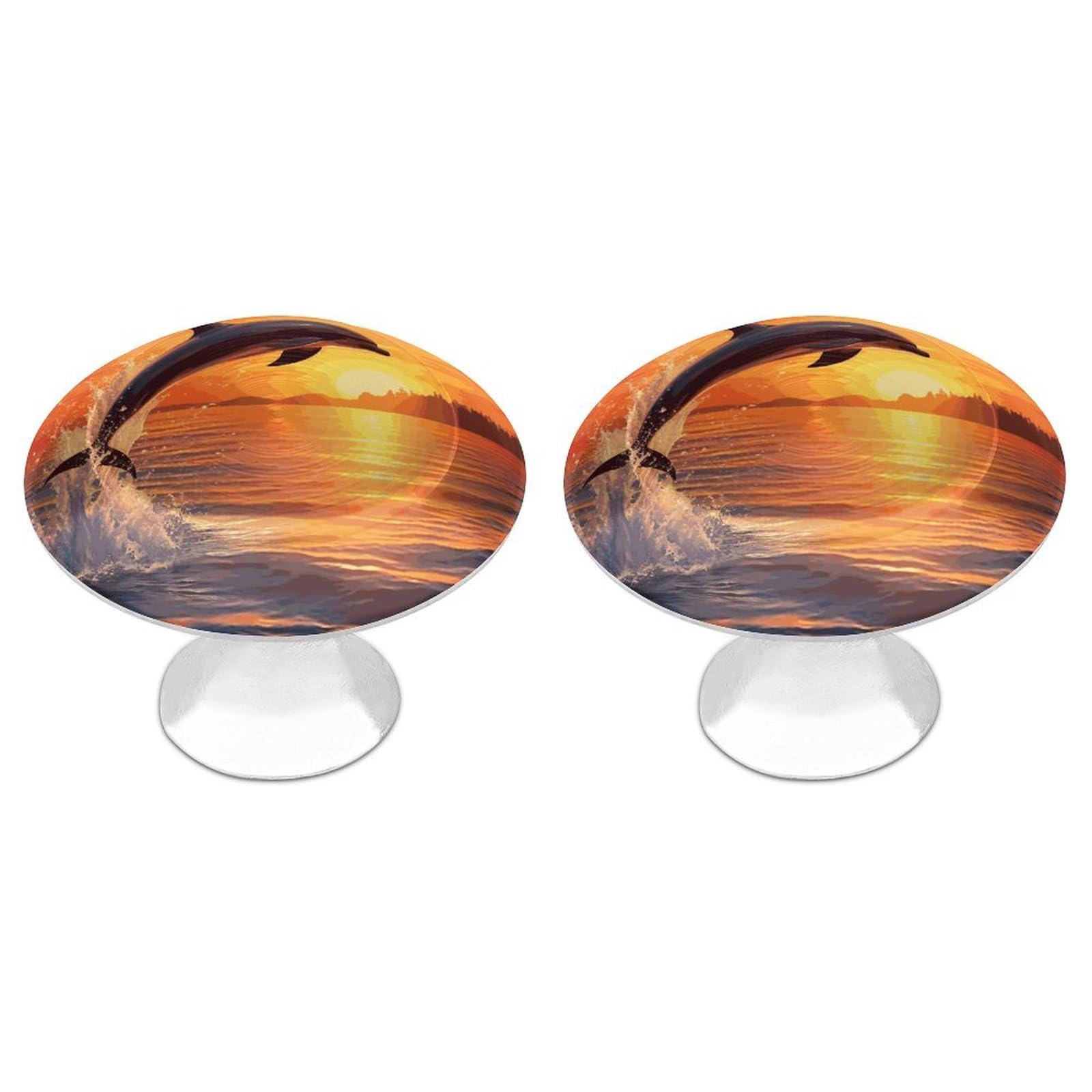 FekiLoot Sunset Dolphin Cabinet Knob 2 Pack Mini Round Drawer Pulls Stainless Steel Dresser Drawer Knobs Kitchen Drawer Hardware for Bathroom Dresser Closet Door Knobs