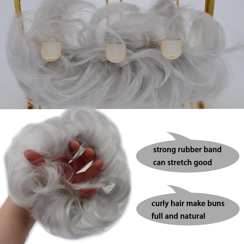 LaLuLoLi 2 Pcs/Pack Women's Curly Messy Buns Scrunchie Wigs Hair Extensions Silver Color Wavy Synthetic Updo Curly Hair Bun Party Haipieces (Silver) - Image 3