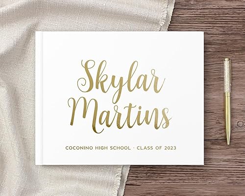 Graduation Party Book High School Gift for Graduates, Graduating Class Photo Book for Friends Well Wishes - White Gold (12x12)