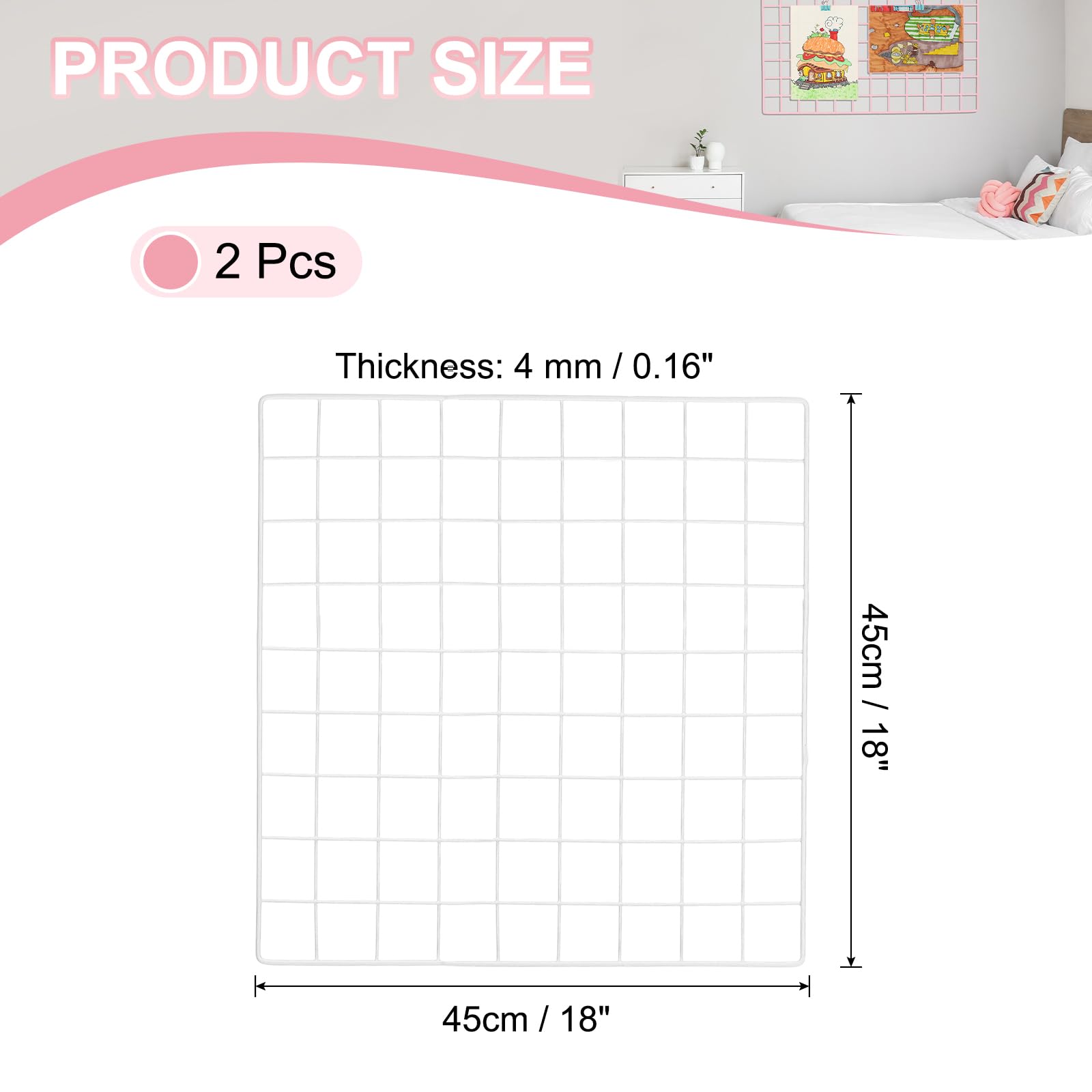 PATIKIL 45x45cm Wire Grid Panel, 2 Pack Board Photo Pictures Memo Display Grid Panels Hanging Organizer Wall Decorative Panel for Home Office Wedding, White - Image 2