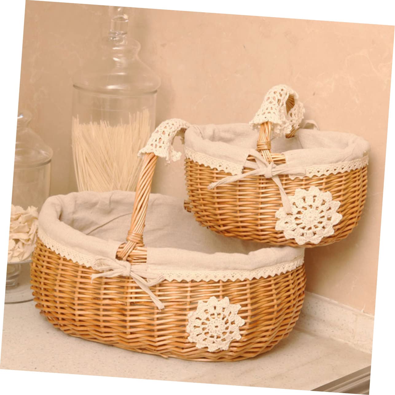 Cesta De Almacenamiento De Mimbre Asa Para Picnic Frutas y Flores Estilo Aleatorio Cesta Multiuso Para Cocina y Decoración Del Hogar