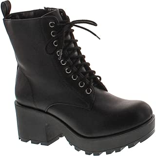 SODA Women's Magpie Faux Leather Lace-Up Combat Mid Heel Military Ankle Boots - coolthings.us