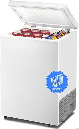Kismile 2.8 Cubic Feet Chest Freezer with Removable Basket Free Standing Top open Door Compact Freezer with Adjustable Temperature for Home/Kitchen/Office/Bar