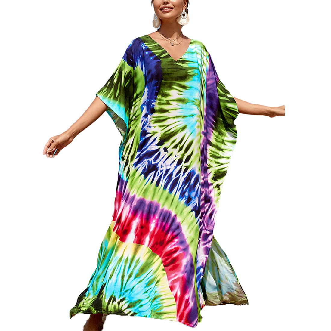 Tyidalin Kaftan Vestido Maxi Largo Playa Mujer Boho Verano Estampado Camisolas y Pareos Bohemio Kimono Túnica