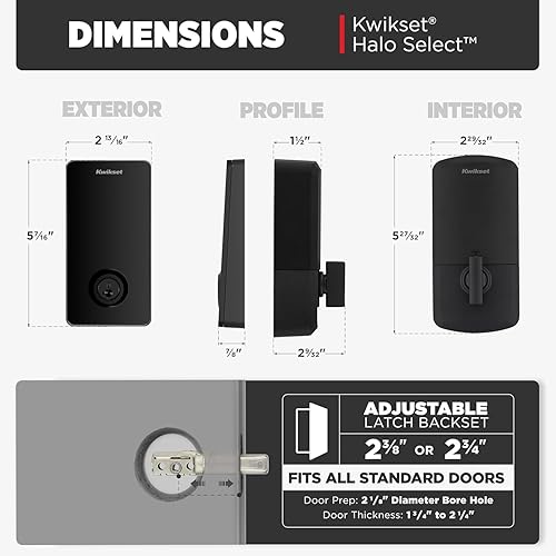 Miniatura 2 de Kwikset Halo Select Smart Lock Cerradura de puerta de entrada sin llave Wi-Fi y cerrojo habilitado para materia, no necesita concentrador,