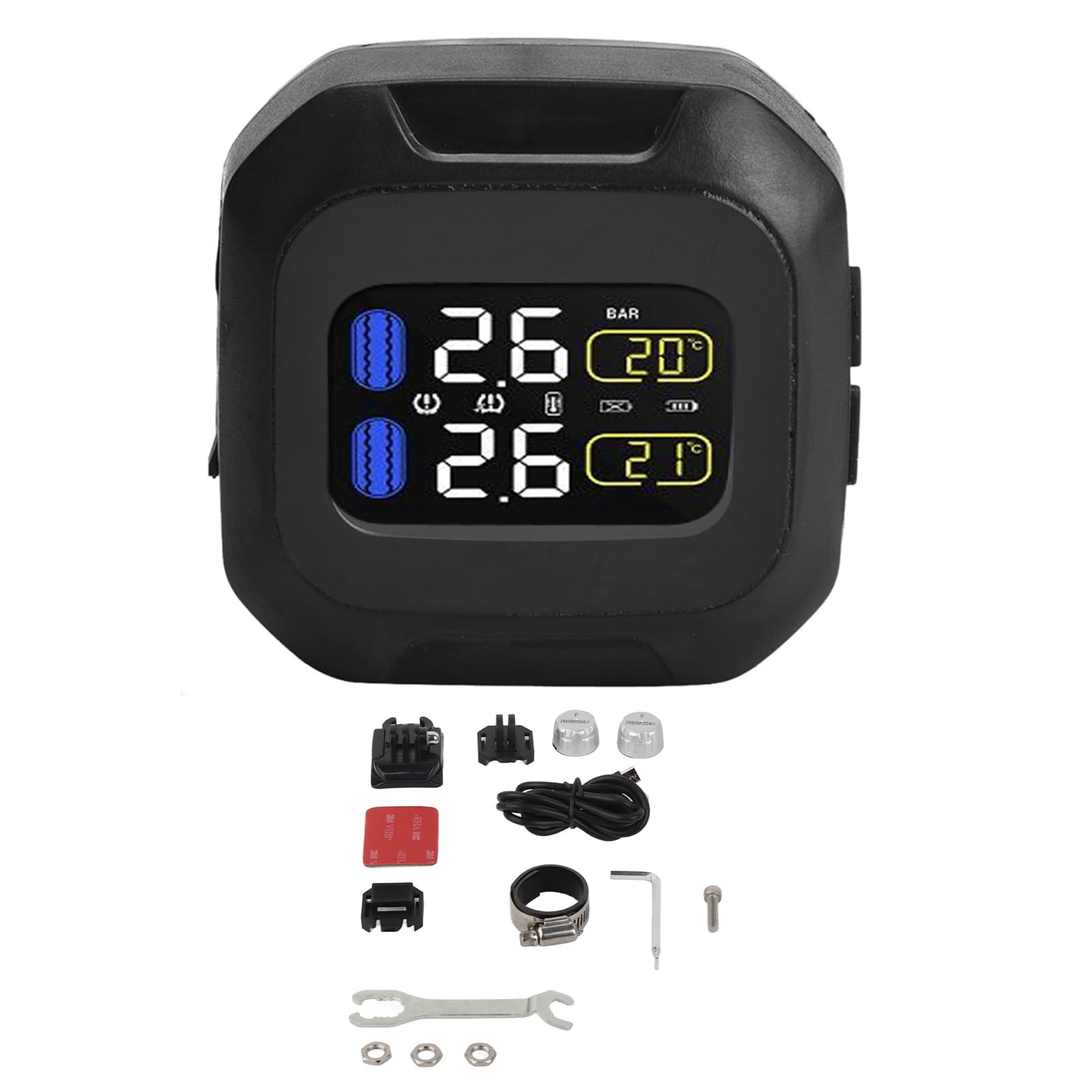 Sensore Tpms per Moto, di Monitoraggio della Pressione dei Pneumatici Wireless per Moto con 2 Sensori Esterni, Monitoraggio Accurato in Tempo Reale, Prolunga la Durata dei