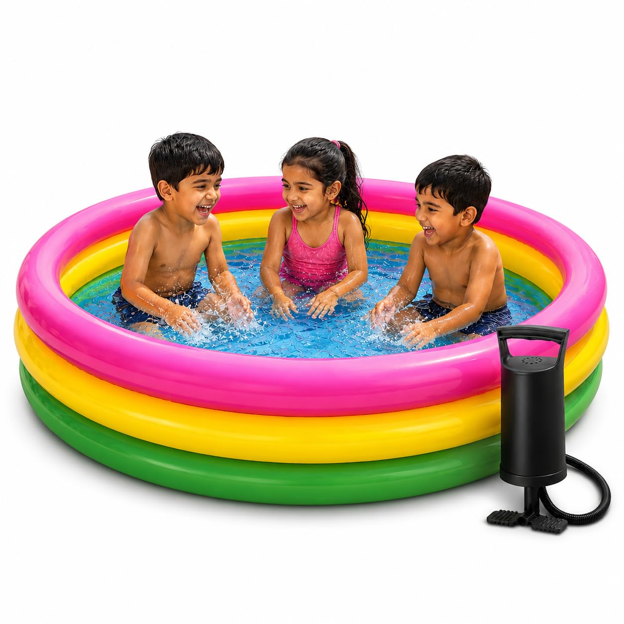 Toy Imagine™ 4ft Round Baby Sunset Glow Pool with 3 Colourful Rings Inflatable Swimming Pool with Double Quick Air Pump,Baby Bath Tub Mini Water Pool|Perfect for Swimming,Bath and Water Fun (4 Ft)Holi-image-38