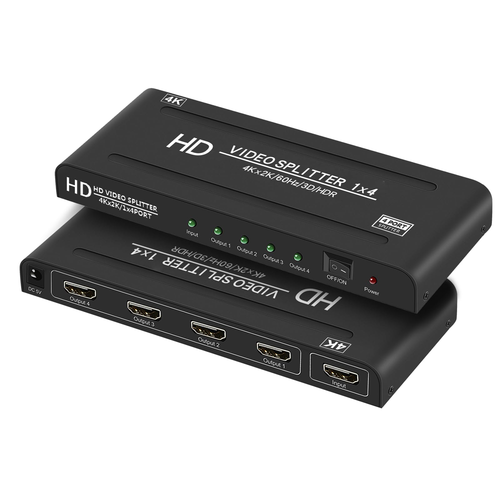 Splitter HDMI 4K a 60Hz 1x4 4:4:4,18 Gbps, splitter HDMI 2.0 alimentato a 4 porte, supporto 1 in 4 out, sincronizzazione 4K 1080P, HDR10, 3D, solo schermi duplicazioni/mirror (non estendibile) per