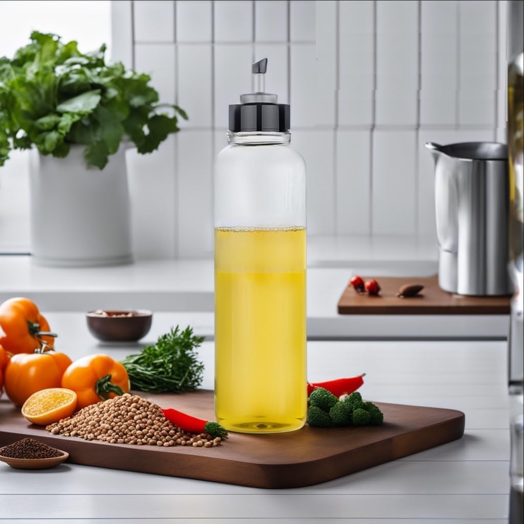 E-COSMOS Dozownik oleju z tworzywa sztucznego 1000 ml, zestaw combo do oliwy z oliwek, octu, napojów płynnych do kuchni z hermetyczną pokrywką dozownika (opakowanie 2 szt.)