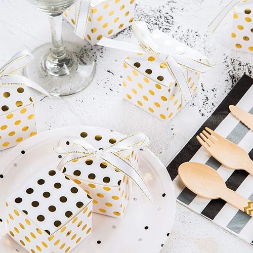 Miniatura 3 de White Gift Candy Box Bulk with Gold Dots 2x2x2 inches with Ribbon Party Favor Box, Gold Dots, Pack of 50