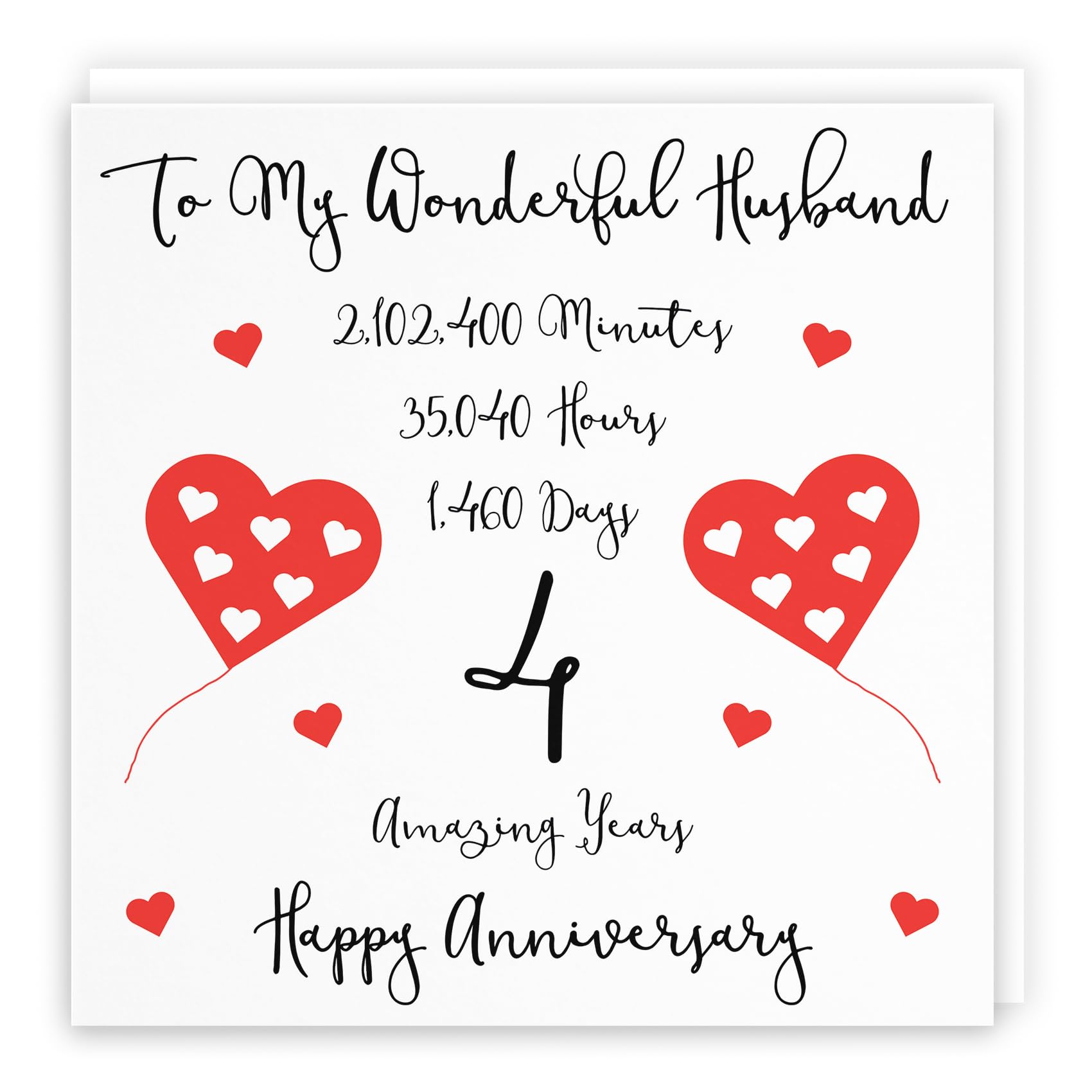 Hunts England - Romantic Husband 4th Wedding Anniversary Card - To My Wonderful Husband - 4 Amazing Years - Timeless Collection