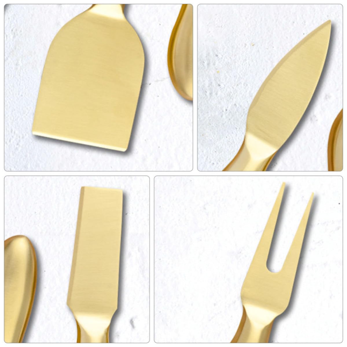 Kit de Couteaux à Fromage en Acier Inoxydable Or, 4 Pièces Légères Coupe Demi-cœur et Formes Rectangulaires, pour